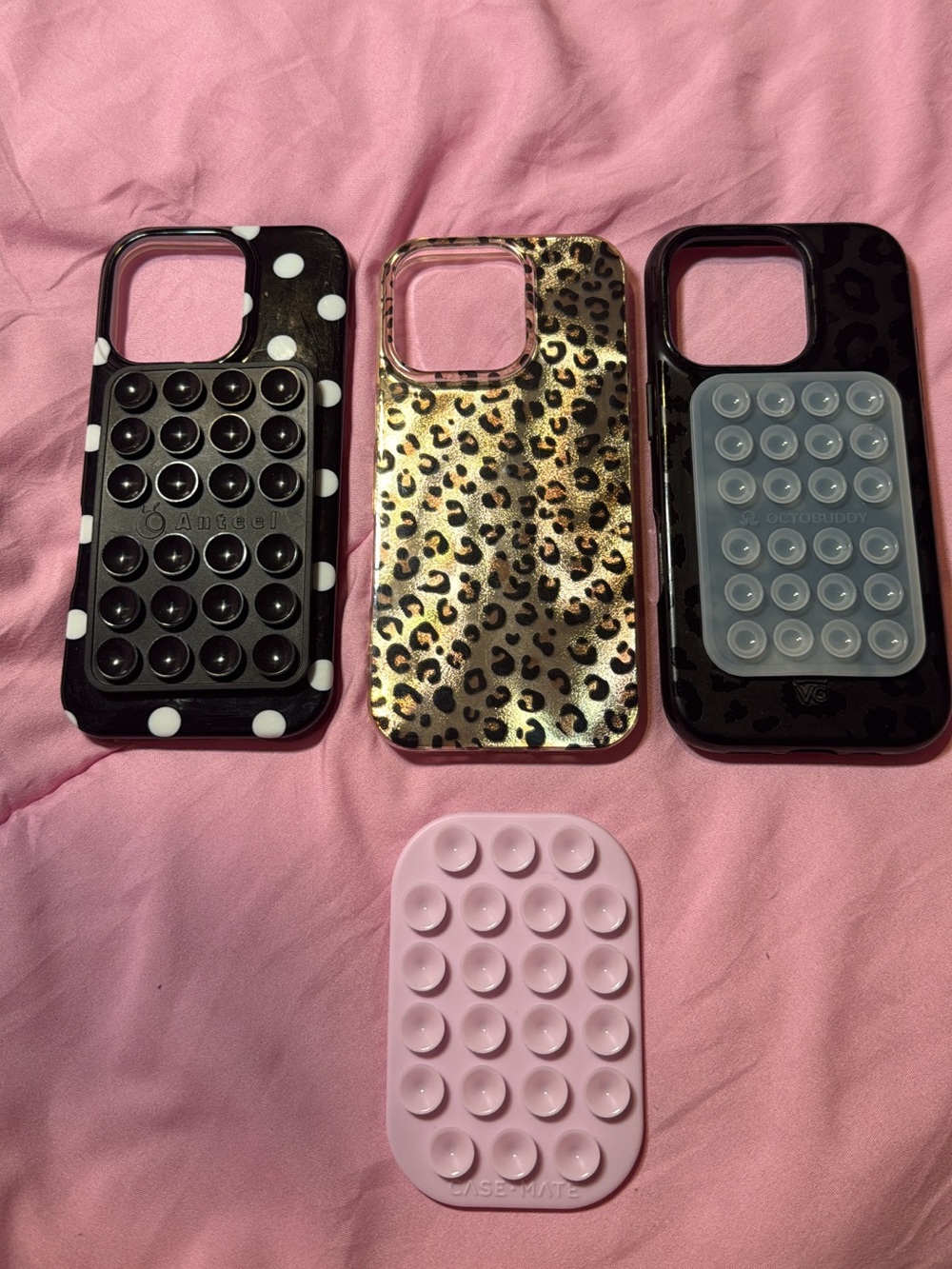 iPhone 16 pro Case with Suction Grip Bundle- Black/Leopard/Pink Options